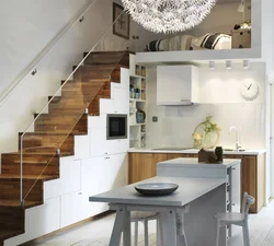 Kitchen Combined With Stairs Photo