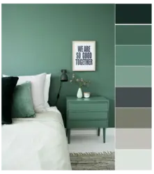 Emerald color combination with other colors in the bedroom interior