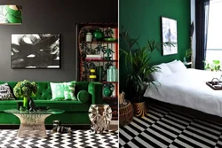Emerald color combination with other colors in the bedroom interior