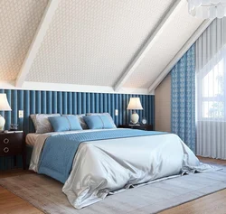 Photo of bedroom design with sloping ceiling