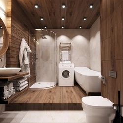 Design Of A Bath With Toilet And Shower In A Wooden House