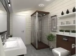 Design Of A Bath With Toilet And Shower In A Wooden House