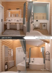 Design Of A Bath With Toilet And Shower In A Wooden House