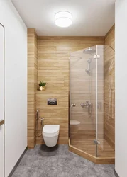 Дизайн ванны с туалетом и душевой кабиной в деревянном доме