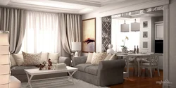 Neoclassical curtains in the interior of the living room photo