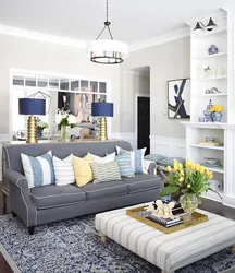 Blue-Gray Color In The Living Room Interior Photo