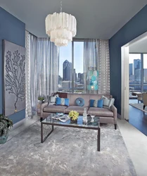 Голубо серый цвет в интерьере гостиной фото