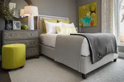 Bedroom interior design with gray bed