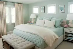 Bedroom interior design with gray bed