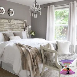 Bedroom interior design with gray bed