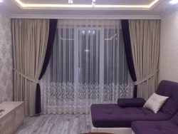 Living Room Interior With Balcony Curtains