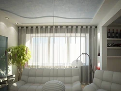 Living room interior with balcony curtains