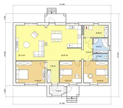 Interiors of one-story houses with 3 bedrooms