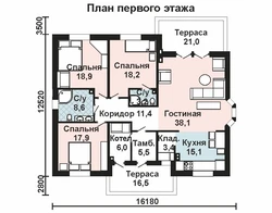 Interiors of one-story houses with 3 bedrooms