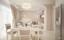 Combination of white kitchen with wallpaper photo