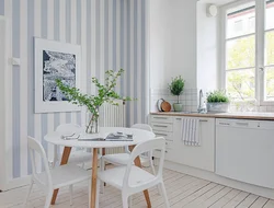 Combination Of White Kitchen With Wallpaper Photo