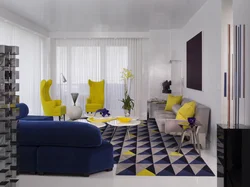 Сине желтый дизайн гостиной