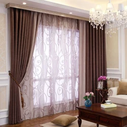 Two-Color Combined Curtains For The Living Room Photo In The Interior