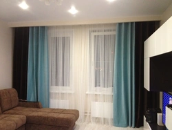 Шторы двухцветные комбинированные в гостиную фото в интерьере