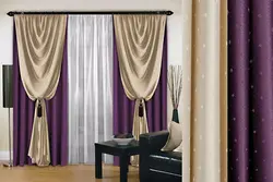 Two-Color Combined Curtains For The Living Room Photo In The Interior