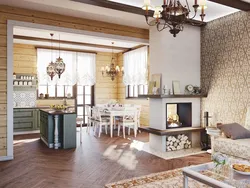 Living room interior with stove in the house