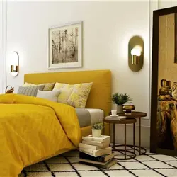 Светла жоўтая спальня фота