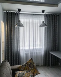 Curtains with eyelets for the living room in a modern style photo