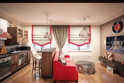 Loft style curtains in the kitchen interior