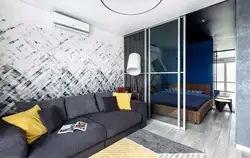 Living room and sleeping area in a one-room apartment photo