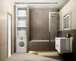 Дизайн ванной с туалетом и стиральной машиной