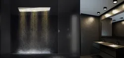 Жарықтандырумен ванна бөлмесінің төбесінің дизайны
