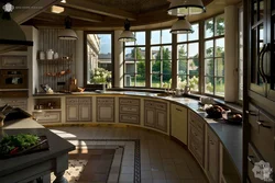 Kitchen design in a country house with a window