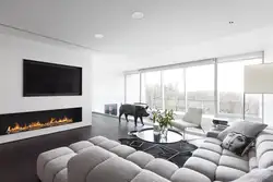 Modern fireplace in the apartment photo design