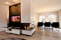 Modern fireplace in the apartment photo design