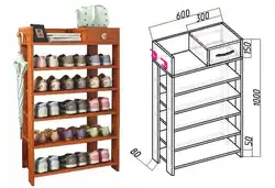 Do-it-yourself shoe rack in the hallway, drawings and diagrams, photos