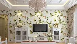 Обои с цветами для стен в интерьере гостиной фото