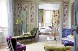 Wallpaper with flowers for walls in the living room interior photo