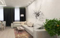 Интерьер гостиной комнаты с угловым диваном