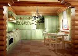Кухня в бревенчатом доме фото интерьер дизайн