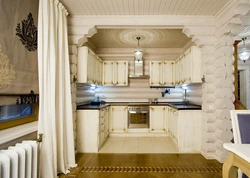 Кухня в бревенчатом доме фото интерьер дизайн