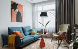 Living Room Interior In Gray Tones With Bright Accents