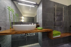 Bath With Toilet Design Gray With Wood