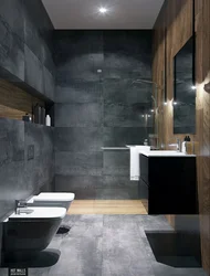 Bath with toilet design gray with wood