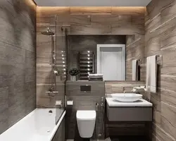 Ванна с туалетом дизайн серый с деревом