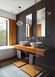 Bath with toilet design gray with wood