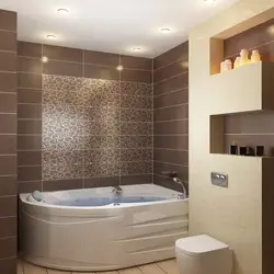 Asymmetrical bathtub in the bathroom interior