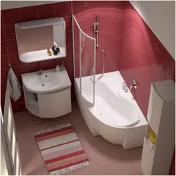 Asymmetrical bathtub in the bathroom interior