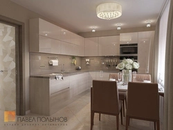 Living room kitchen design in beige tones