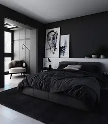 Цёмная спальня дызайн фота ў сучасным