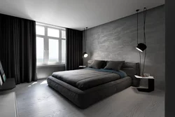 Dark bedroom design photo in modern